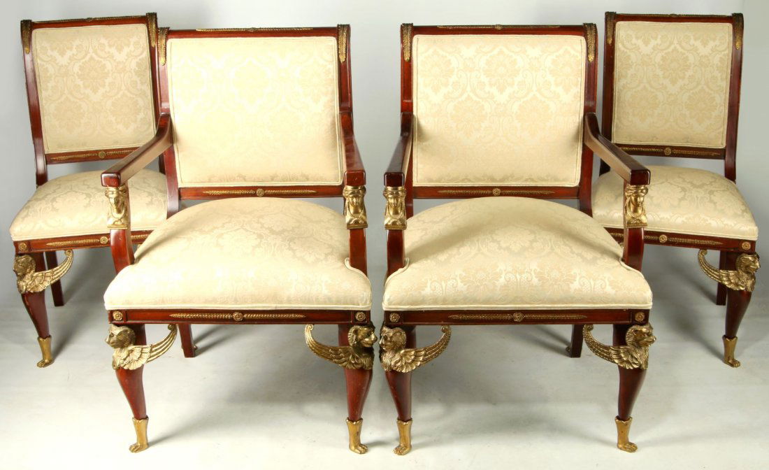 A SET OF FOUR 20TH C. EMPIRE STYLE FAUTEUILS AND SIDES (1 of 10)