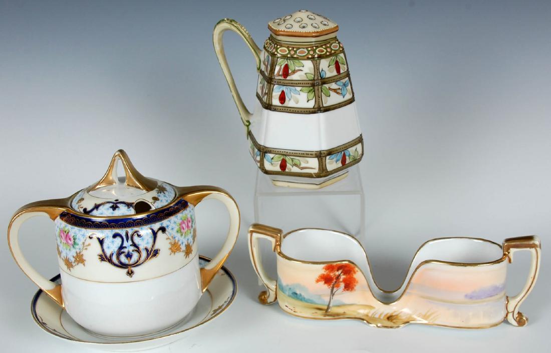 THREE HAND DECORATED NIPPON PORCELAIN TABLE PIECES (1 of 10)