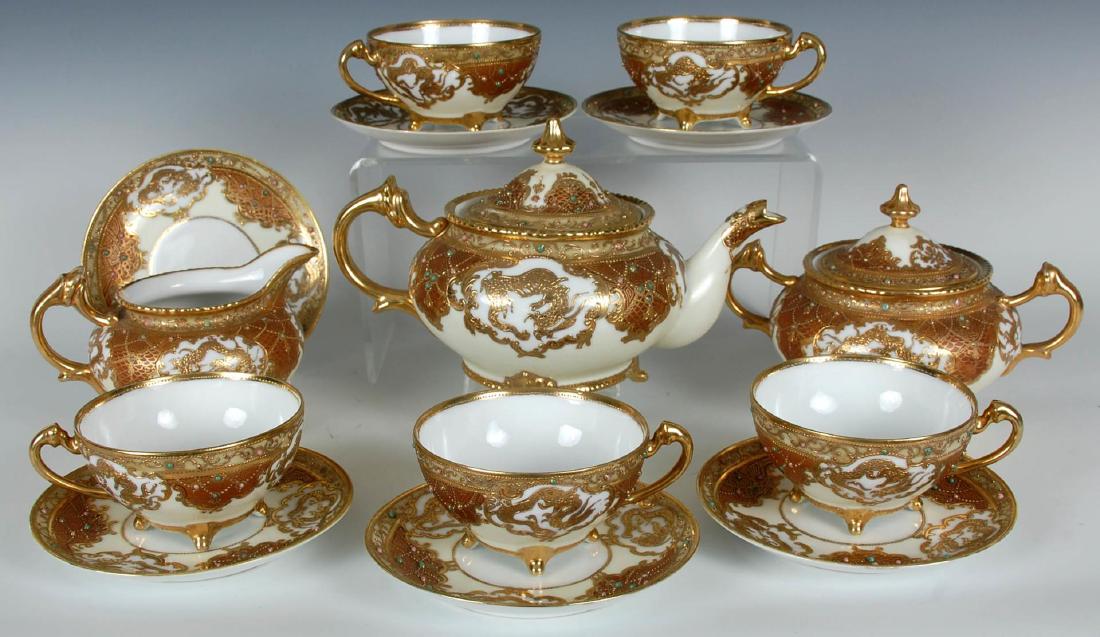 A FOURTEEN PIECE NIPPON JEWELED TEA SET (1 of 8)