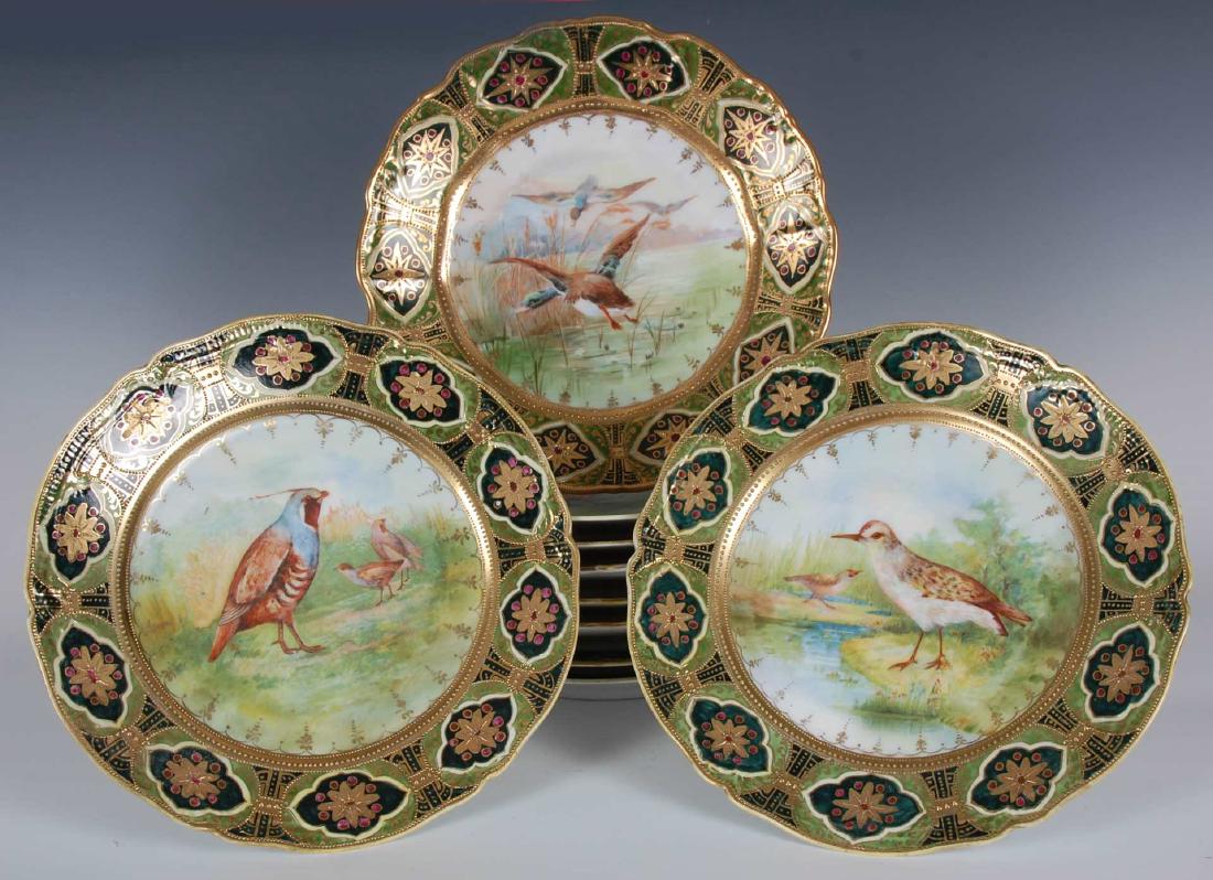 TEN NIPPON HAND-PAINTED PLATES WITH GAME BIRDS (1 of 9)