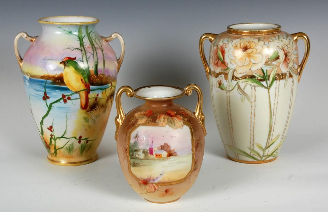 THREE HAND-PAINTED NIPPON VASES (1 of 8)
