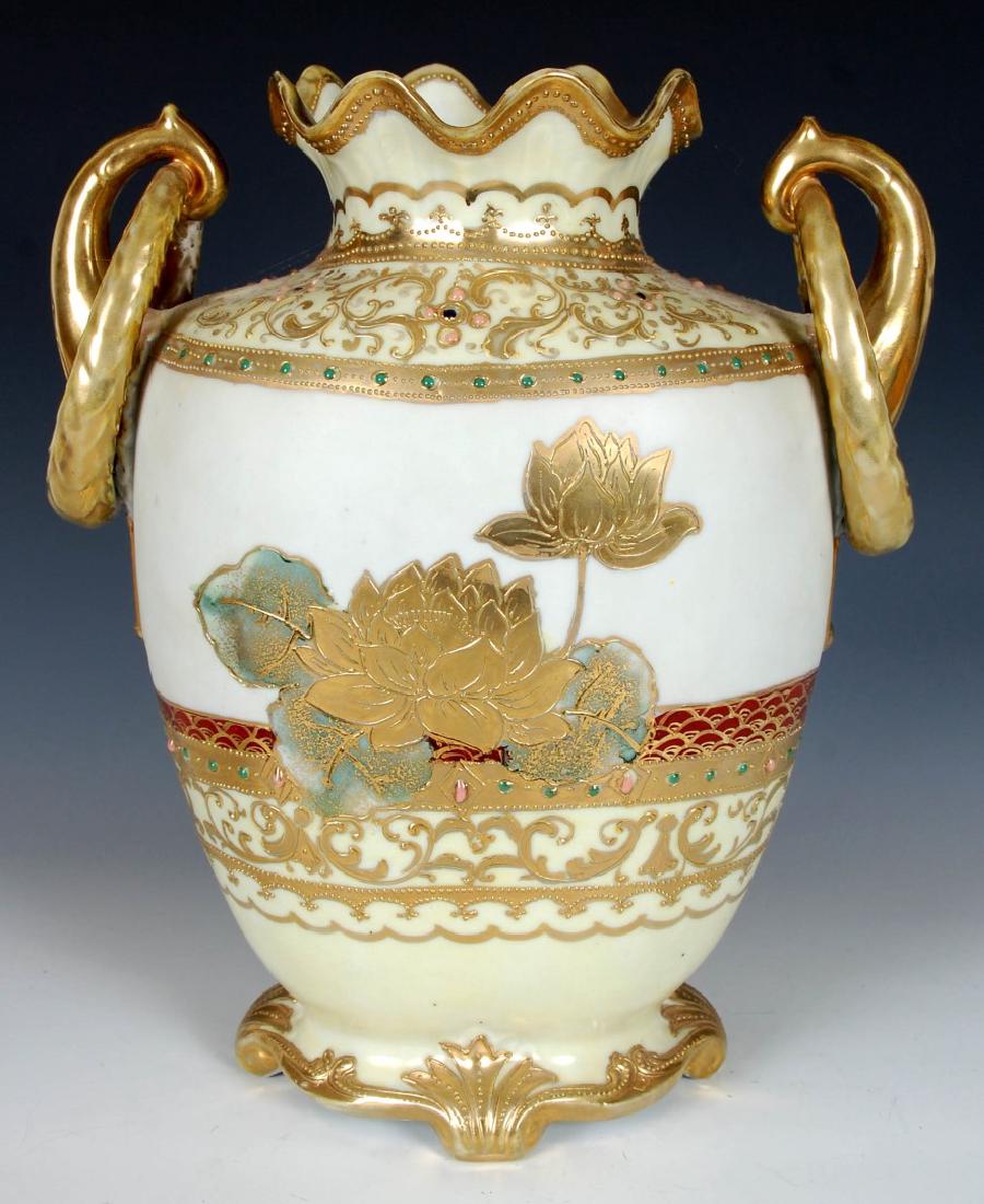 A 12-INCH NIPPON VASE WITH LOTUS MORIAGE (1 of 9)