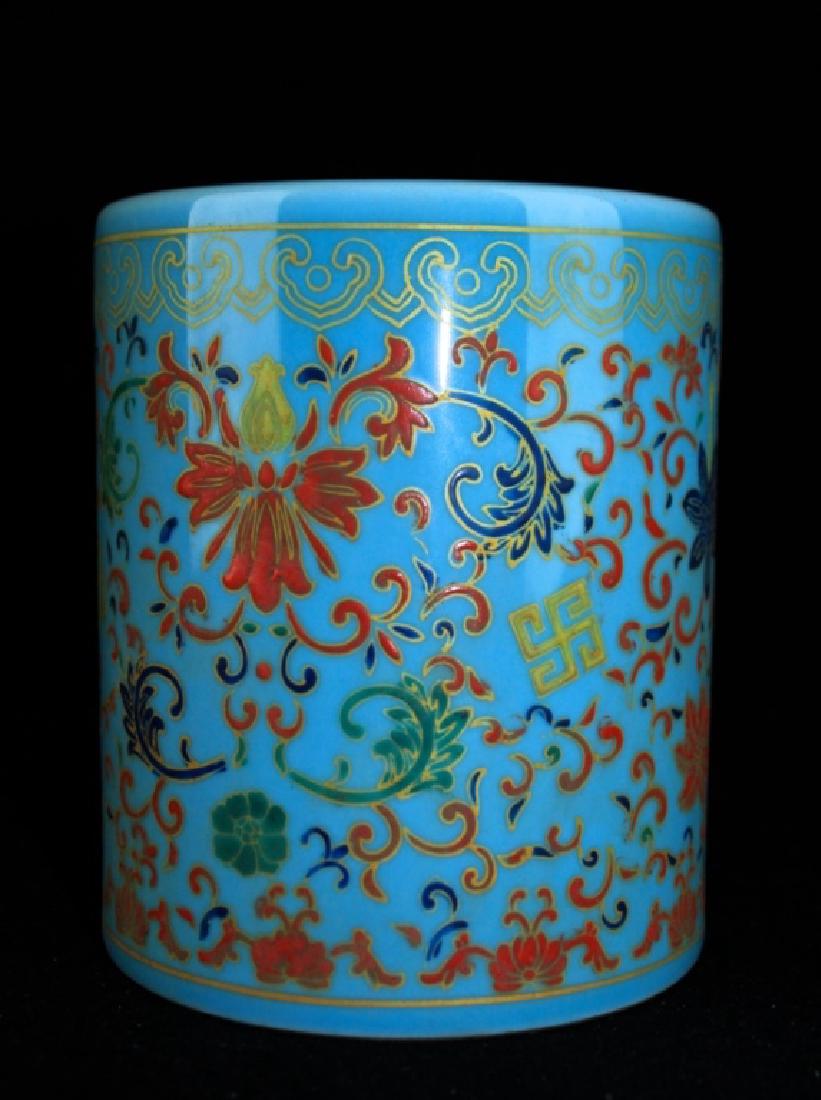 Chinese Qing Porcelain WuCai Brush Pot (1 of 4)