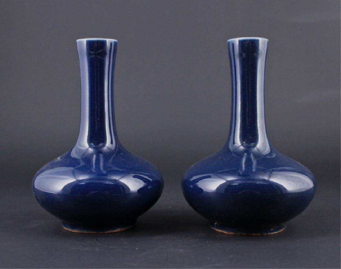 Pair of Chinese Qing Porcelain Blue Glaze Vase (1 of 8)