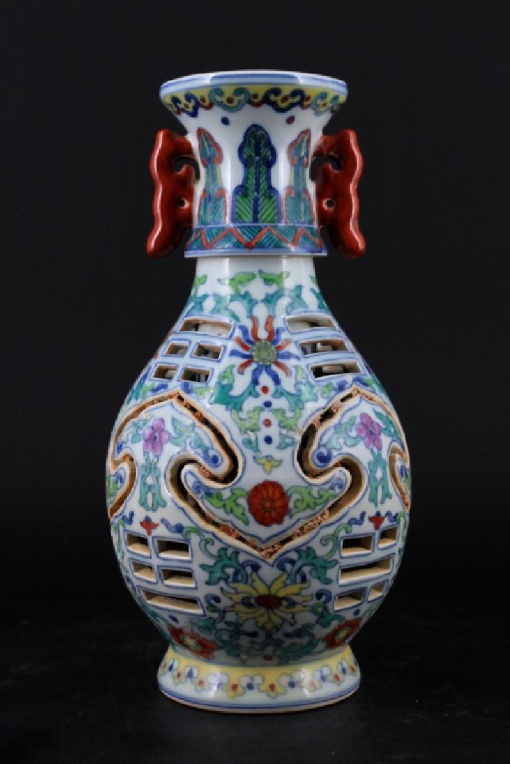 Chinese Ming Porcelain DouCai Hollow Vase (1 of 5)