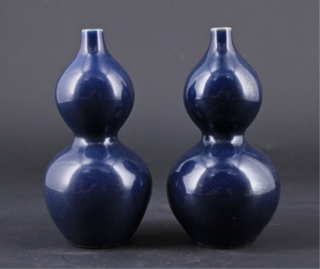 Pair of Qing Porcelain Blue Glaze Gourd Vase (1 of 7)