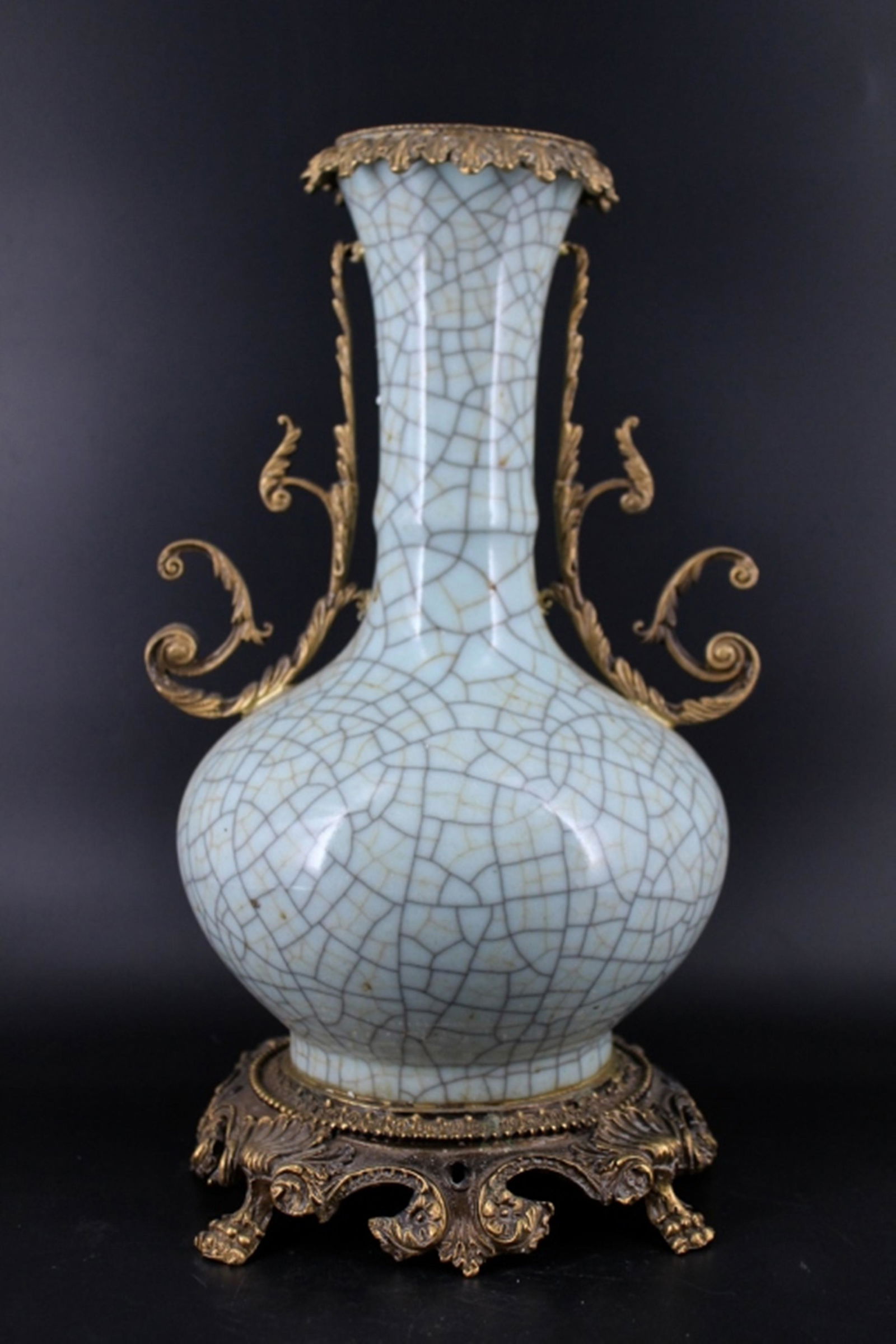 Qing Porcelain Crackle Vase with Bronze Mount (1 of 7)