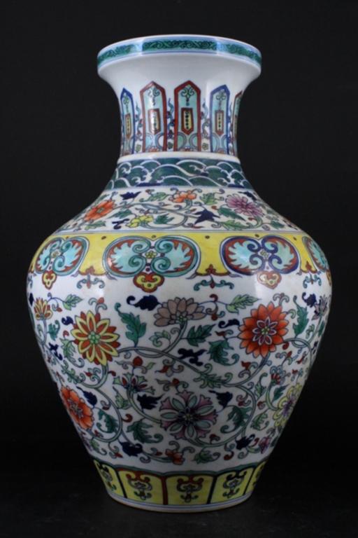 Large Chinese Qing Porcelain DouCai Vase (1 of 8)