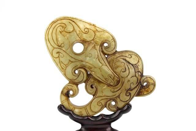Chinese jade with ling zhi and animal figure: Chinese jade with ling zhi and animal figure . 4 3/4 x 3 1/2".