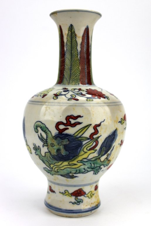 Chinese Dou Cai Vase: A nicely carved mythical figure Vase 8" H x 4' W
