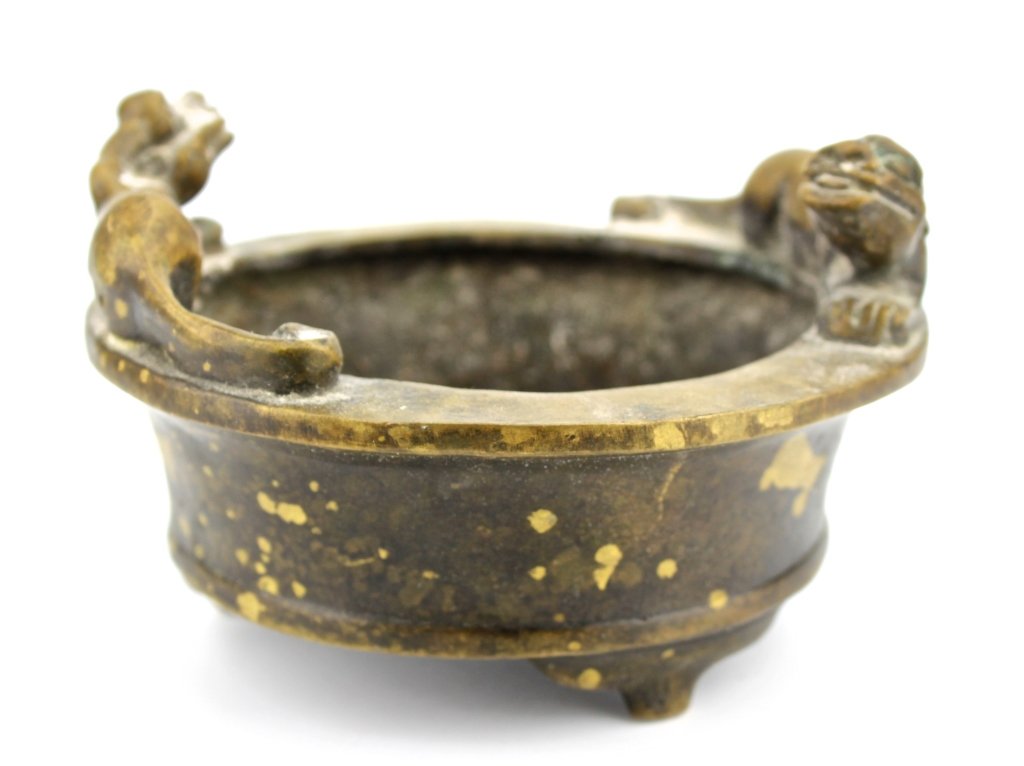 Old Chinese Ming Bronze Incense Burner: Old Chinese Bronze Incense Burner Six Characters at bottom 5 1/2 ( D ) x 2"