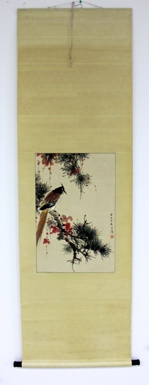 Old Chinese Flower-Bird Painting by Wang Xuetao: Old Chinese Flower-Bird Painting by Wang Xuetao 25 3/4'' x 17''