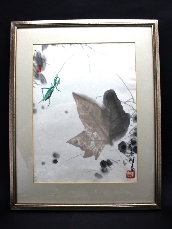Old Chinese Frame Water Color Painting: Old Chinese Frame Water Color Painting 18 x 14"