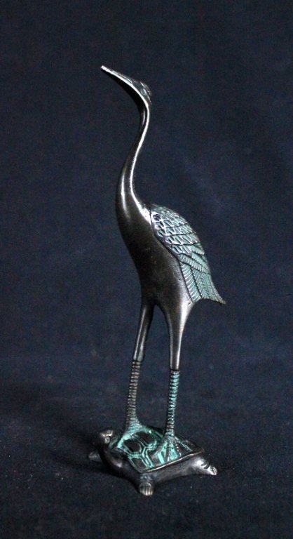 Old Chinese Bronze Crane Figure on Turtle: Old Chinese Bronze Crane Figure on Turtle 7 x 1 1/2"