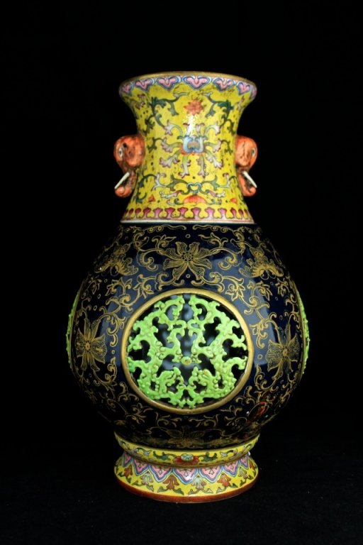 Large Chinese Qing Porcelain Double Layer Vase (1 of 7)
