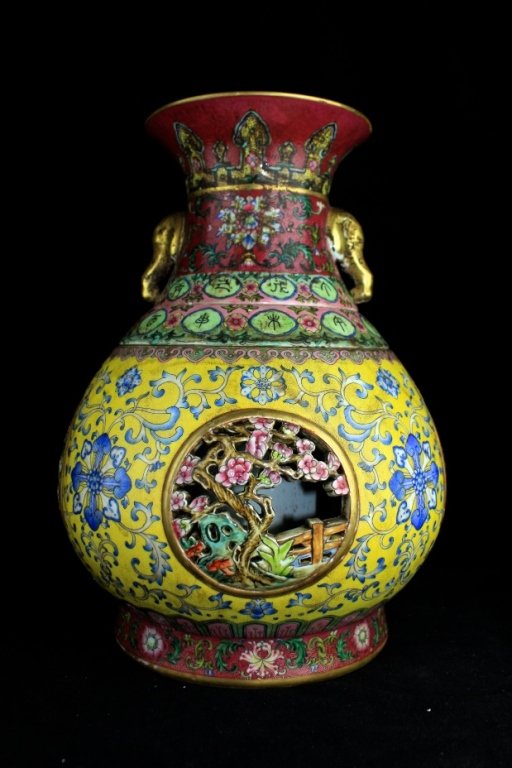 Large Chinese Qing Porcelain Double Layer Vase (1 of 7)