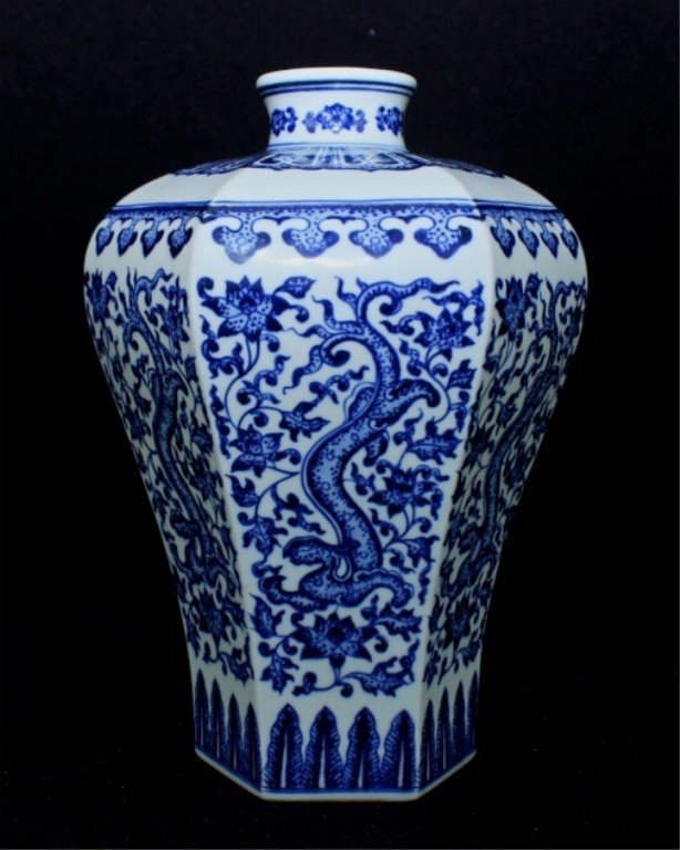 Chinese Qing Porcelain Blue&White Vase: Chinese Qing Porcelain Blue&White Vase 10 1/4 x 7 1/2 x 7 1/2" Six Characters at Bottom