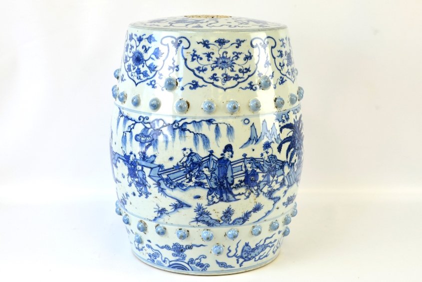 A Chinese Porcelain Drum Form Garden Seat: A Chinese Porcelain Drum Form Garden Seat, appx. 14 1/4 in. H.