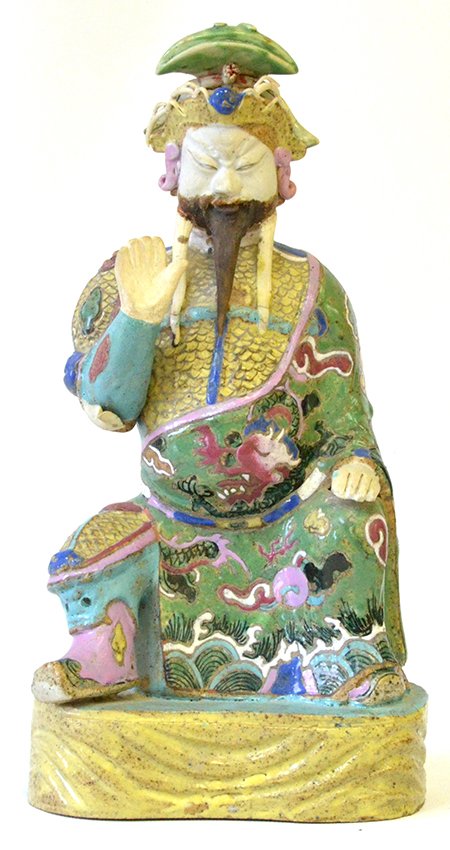 A Chinese Porcelain Figurative Reliquary: A Chinese Porcelain Figurative Reliquary, late Qing, the seated figure wearing a dragon robe, appx. 11 in. H.