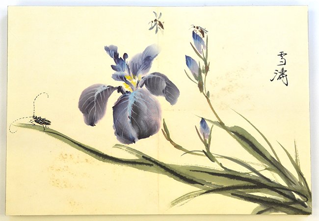 An Album of Flowers and Insects by Wang Xuetao: An Album of Flowers and Insects by Wang Xuetao (1903-1982), containing eight paintings of insects amidst prunus flowers, appx. 12 3/4 in. H, 9 1/8 in. W.
