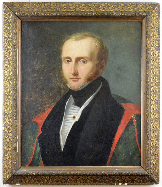 A 19th C. Portrait of Baron Von Hausgihl: A 19th C. Portrait of Baron Von Hausgihl, oil on canvas, who fought for England during the American Revolution, appx. 23 in. H, 19 in. W.