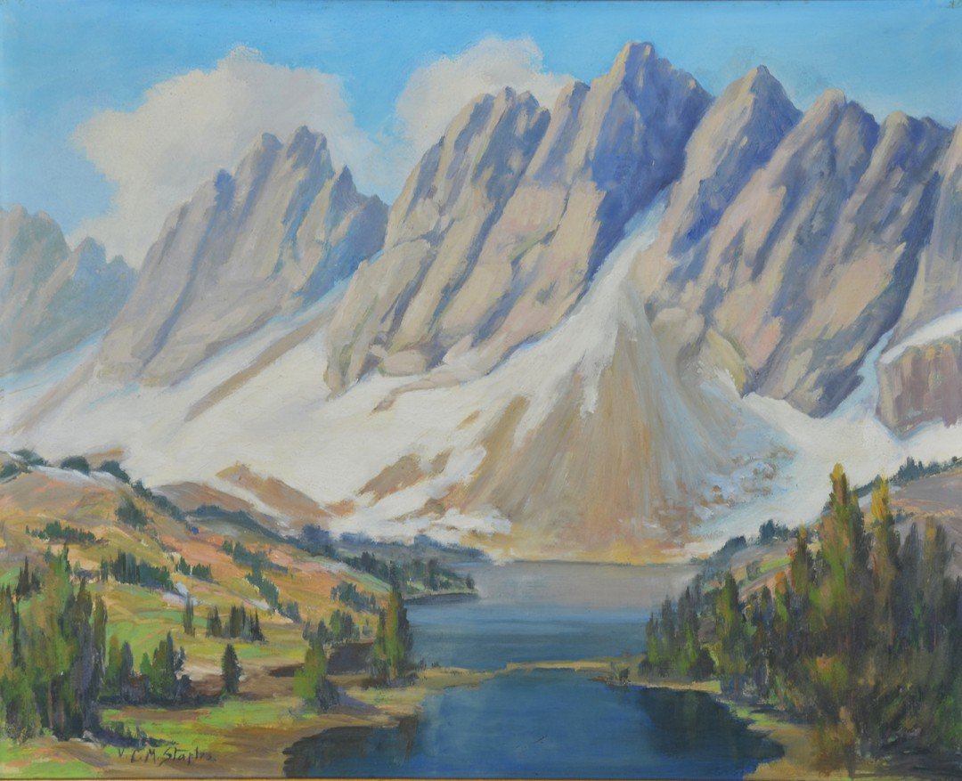 Vera Staples (American 1883-1954), High Sierras: Vera Staples (American 1883-1954), High Sierras, oil on board, a landscape painting of the American southwest, signed "V. C. M. Staples" to the lower left, approx. 39 1/2 by 49 1/2 cm, 15 1/2 by 19 1/