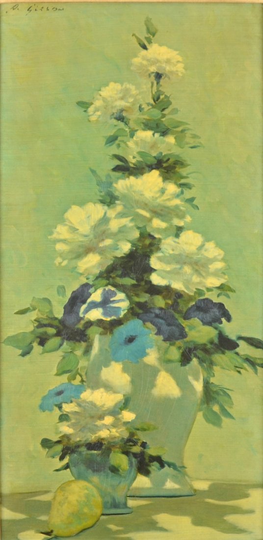 Andre Gittelson Gisson, Still Life: Andre Gittelson Gisson (American 1921-2003), Still Life, oil on canvas, signed to the upper left, with discoloration to varnish, approx. 61 by 30 cm, 24 by 12 in.