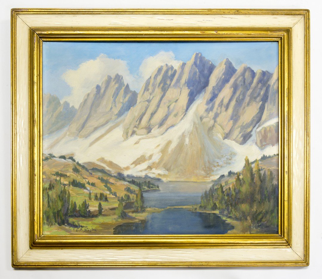 Vera Staples (American 1883-1954), High Sierras: Oil on board, signed at lower left: "V. C. M. Staples". Approx. 15 1/2 by 19 1/2 in., 39.5 by 49.5 cm.
