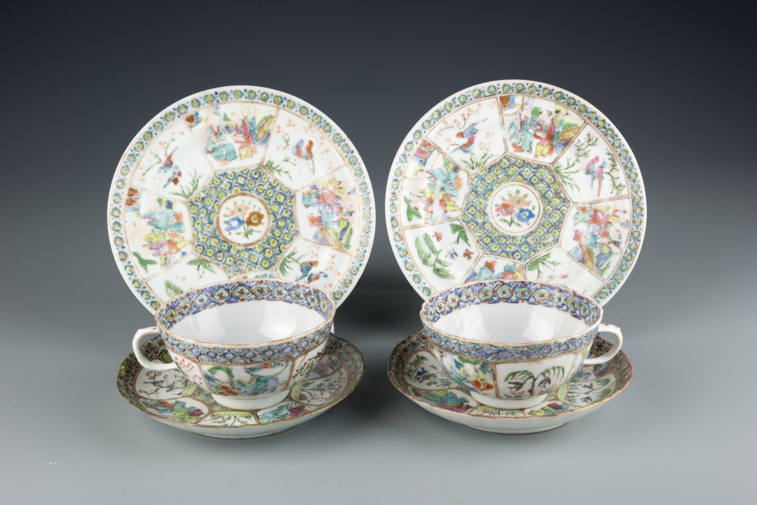 A Pair of Famille Rose Teacups, Saucers and Plates (1 of 7)