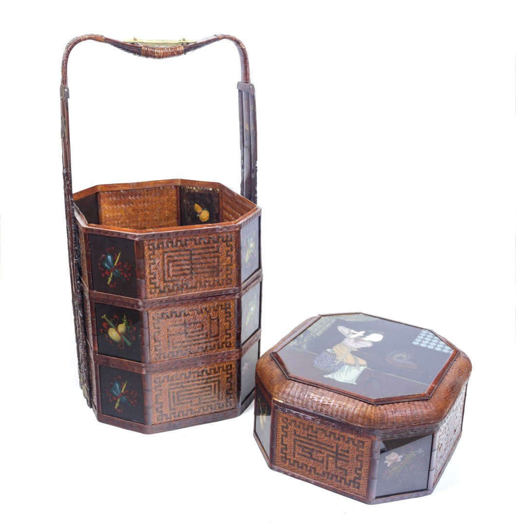 A Large Chinese Wicker and Glass Picnic Basket (1 of 6)