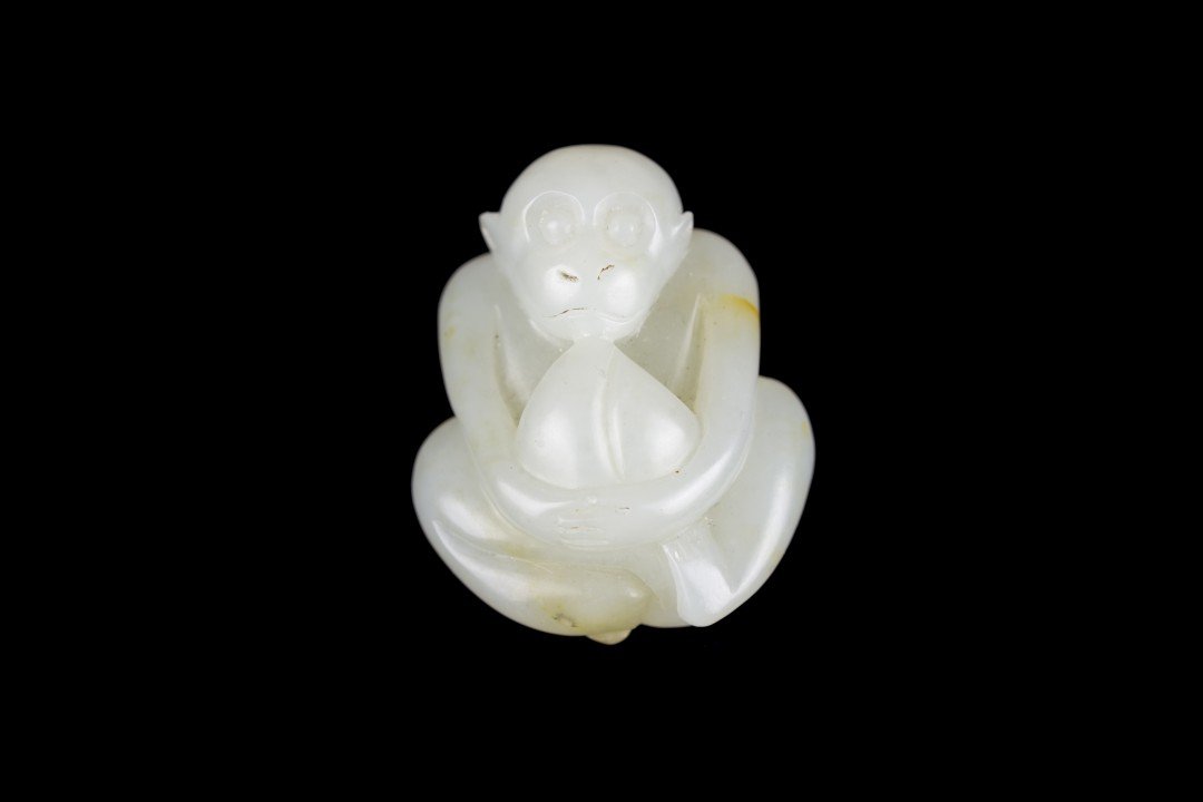 A Small White Jade Carving of a Monkey (1 of 3)