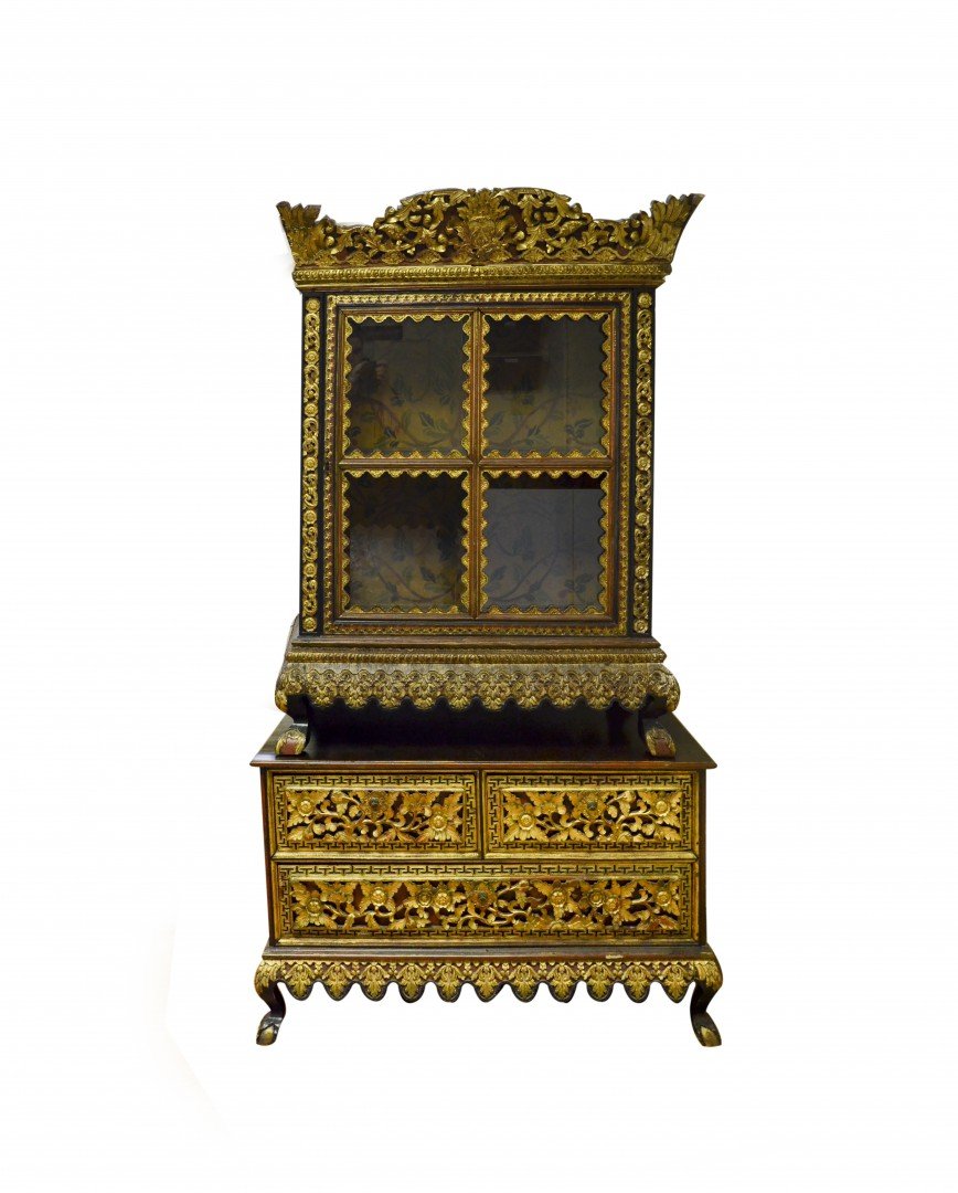 A Lemari Palembang Carved Wood Cabinet (1 of 3)