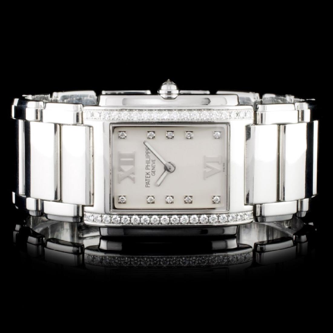 Patek Philippe SS TwentyÐ4 Diamond Ladies Watch: Estimated Retail Replacement Value: $35,000.00Ref: WAG28000Item no.: ARXG006Specification:Documents: Gemologist ReportModel: Patek Philippe Twenty-4Movement: QuartzWeight: 77.9 gramsCaliber: E 15 Cali