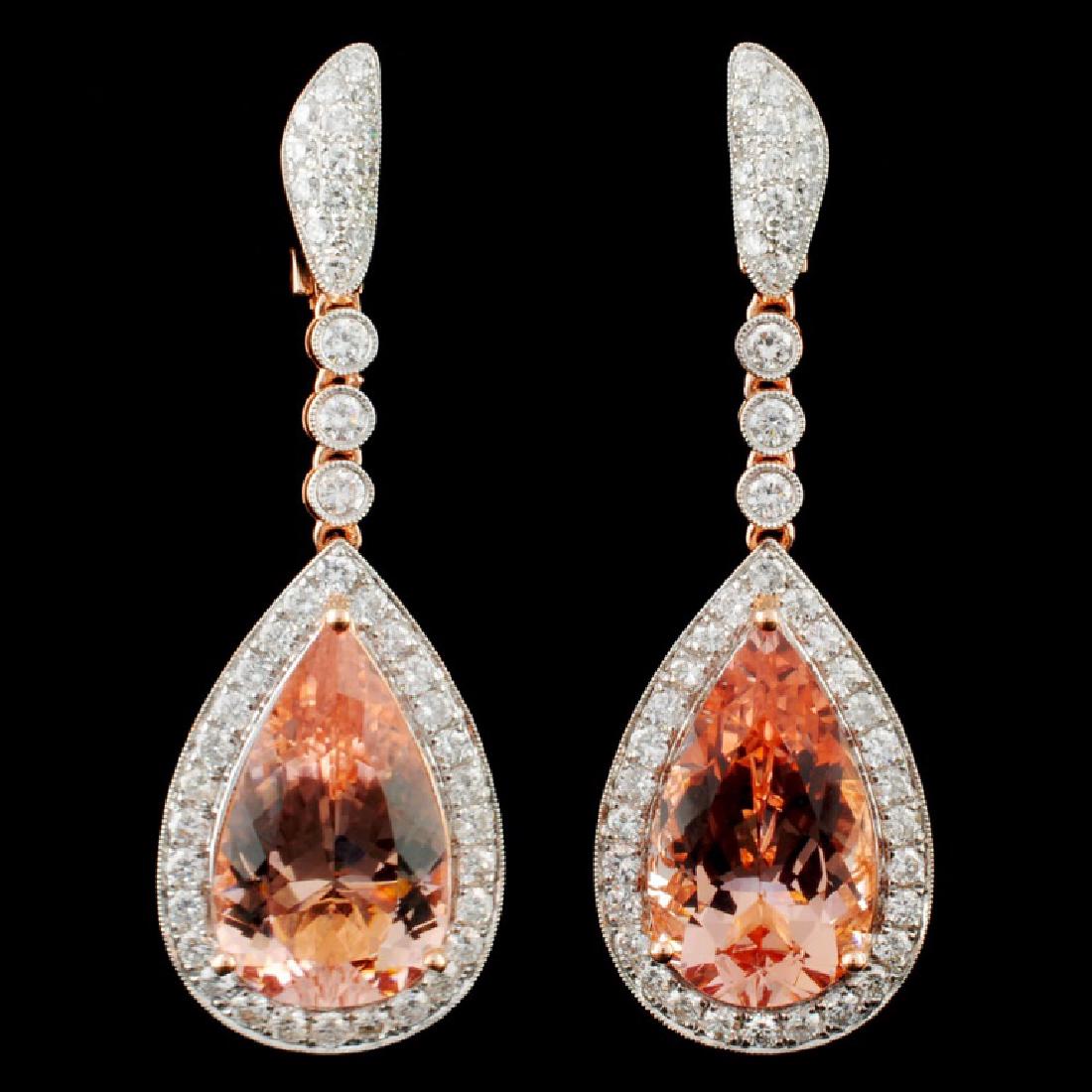 14K Gold 17.44ct Morganite & 2.61ctw Diamond Earri: Estimated Retail Replacement Value: $19,964.00 Ref: WAG11408 Item no.: FA2056111040-E3836AMG Specification: Gold Content: Solid 14K Rose Gold Weight of Item: 12.45 grams Country Made: U.S.A Main Gemst