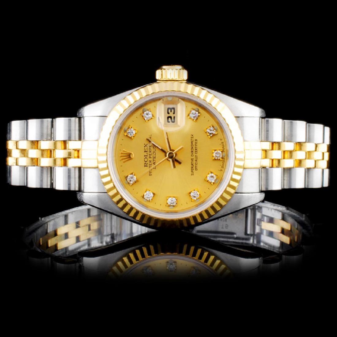 rolex women's datejust two tone fluted custom silver diamond dial