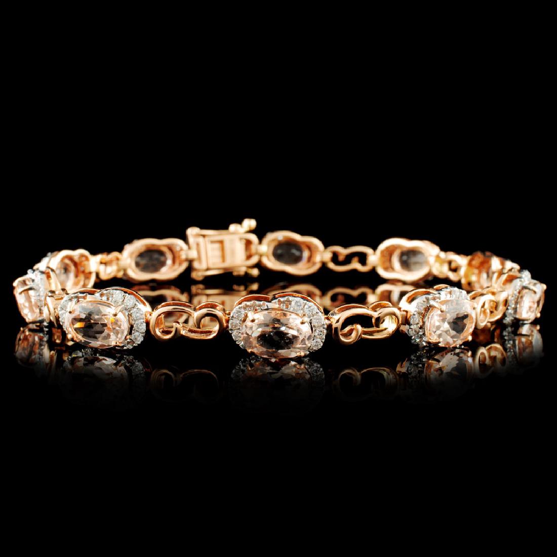 14K Gold 6.95ct Morganite & 0.75ctw Diamond Bracel: Estimated Retail Replacement Value: $6,300.00 Ref: WAG3600 Item no.: FA2057901020-MB2742AMG Specification: Gold Content: Solid 14K Rose Gold Weight of Item: 10.10 grams Size: 7 inches Country Made: U.