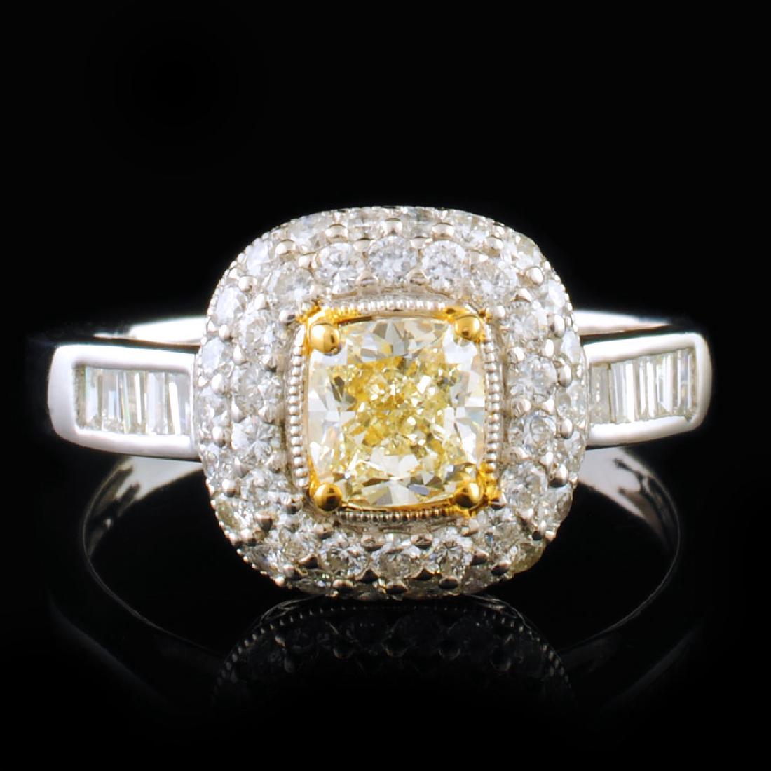 18k White Gold 1.25ctw Fancy Yellow Diamond Ring: Estimated Retail Replacement Value: $11,200.00 Ref: WAG6400 Item no.:FA2058748002-R7072AYD Gold Content: 18K White Gold Weight of Item: 5.75 grams Size: 6.75 Main Gemstone: Natural Fancy Yellow Diamon