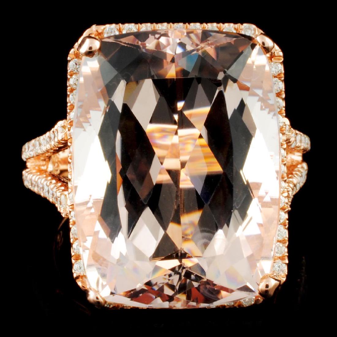 14K Gold 19ct Morganite & 0.50ctw Diamond Ring: Estimated Retail Replacement Value: $13,209.00 Ref: WAG7548 Item no.: LAI030003001-RING19 Specification: Gold Content: Solid 14K Rose Gold Weight of Item: 10.30 grams Size: 7.75 Country Made: U.S.A Ma