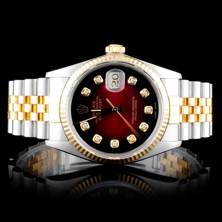 Rolex Two-Tone 36MM DateJust Diamond Wristwatch: Estimated Retail Replacement Value: $12,250.00 Ref: WAG15000 Item No.: ARXP010 Specification: Model: DateJust Oyster Perpetual Movement: Perpetual, Self Winding Chronometer Function: Instantaneous Dat