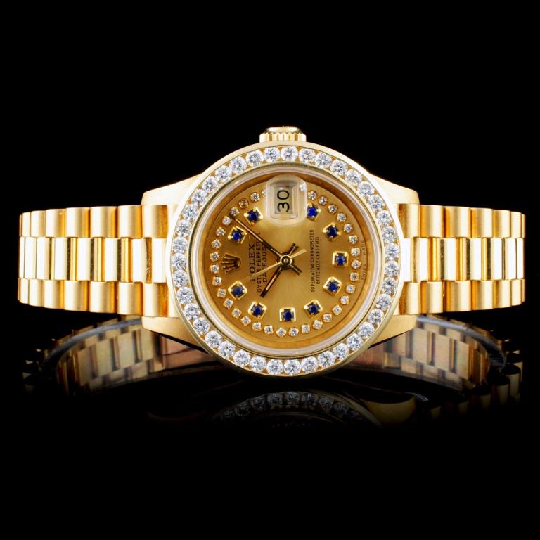 Rolex Presidential Diamond Ladies Watch: Estimated Retail Replacement Value: $36,450.00 Ref: IRA32400 Item No.: ARXU-022 Specification: Model: DateJust Presidential Movement: Perpetual, Self Winding Function: Date Case Size: 26mm Case Materi