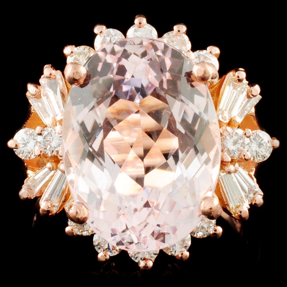 14K Gold 8.14ct Morganite & 0.95ctw Diamond Ring: Estimated Retail Replacement Value: $12,271.00 Ref: WAG7012 Item no.: LAI030007019-R13730 Specification: Gold Content: Solid 14K Rose Gold Weight of Item: 6.80 grams Size: 7.5 Country Made: U.S.A Main