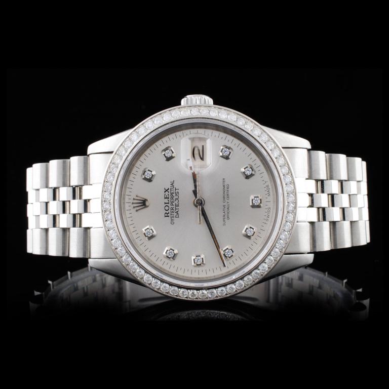 Rolex SS DateJust 36MM Diamond Wristwatch: Estimated Retail Replacement Value: $19,250.00 Ref: WAG16000 Item No.: ARX0164 Specification: Model: Oyster Perpetual DateJust Movement: Perpetual, Self Winding Case Material: Stainless Steel Bracelet