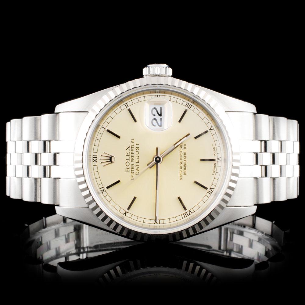 Rolex SS Oyster DateJust Wristwatch: Estimated Retail Replacement Value: $9,600.00 Ref: BAS14000 Item No.: ARXZ-009 Specification: Model: Oyster Perpetual DateJust Movement: Perpetual, Self Winding Function: Instantaneous Date Case Size: