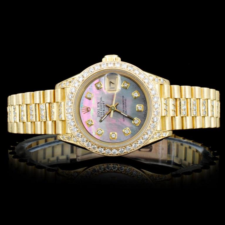Rolex 18K 3.00ct Diamond Presidential Ladies Watch: Estimated Retail Replacement Value: $50,000.00 Ref: WAG40000 Specification: Documents: Gemologist Report Model: Oyster Perpetual DateJust Movement: Perpetual, Self Winding, 31 - Jewel Chronometer Weig