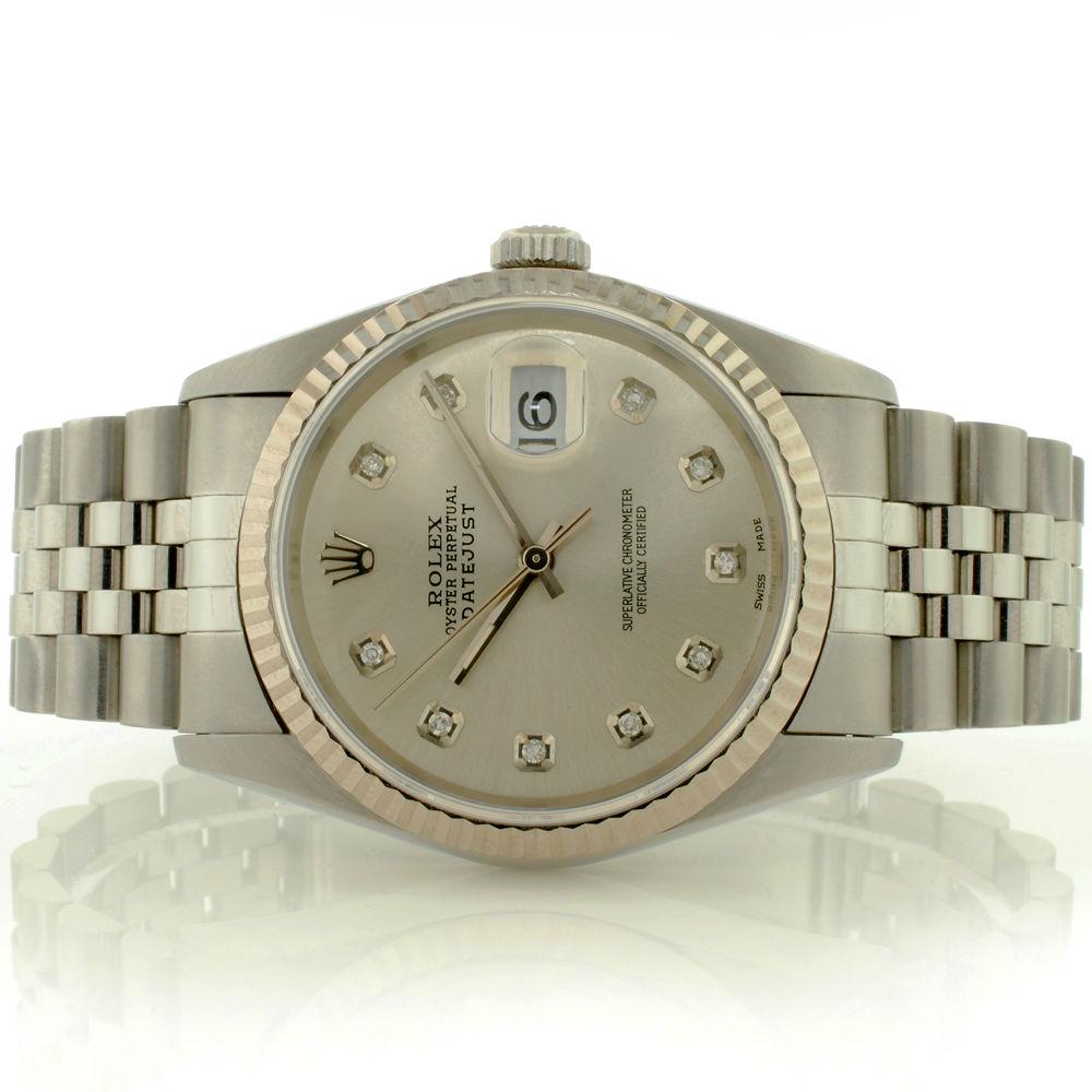 Rolex DateJust 18K White Gold & SS 36MM Wristwatch: Ref: WAG15000 Documents/Papers: Appraisal Report (Included) Box: Leather Box Wrist-size: Adjustable to fit up to 7.5" (Additions to increase bracelet length can be purchased separately) Model: DateJus