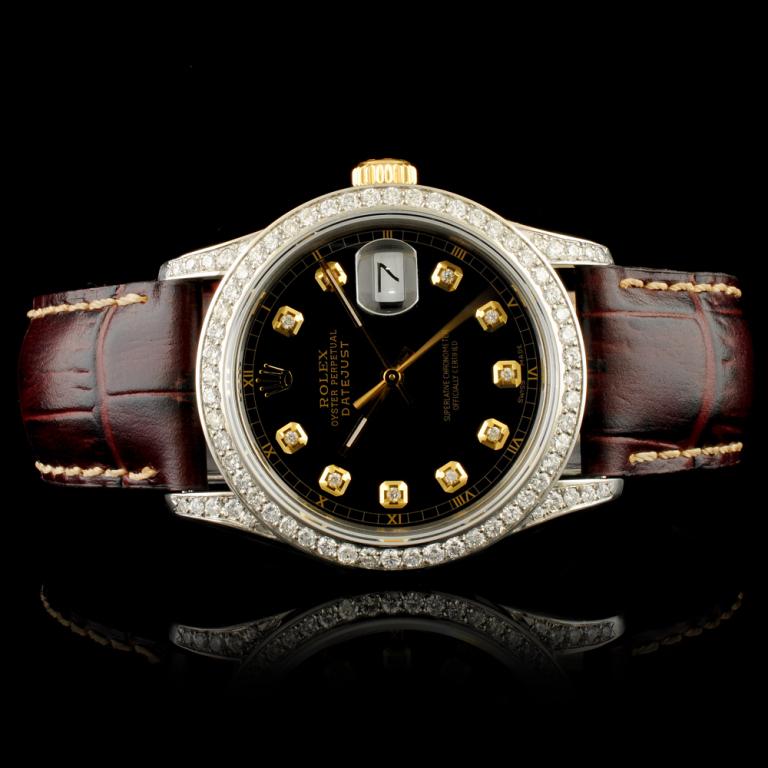 Rolex DateJust 1.50ctw Diamond 36MM Wristwatch: Ref: WAG16500 Specification: Model: DateJust Movement: Perpetual, Self Winding Function: Instantaneous Quick Set Date Case Size: 36mm Case Material: Stainless Steel *Case Lugs: Custom Pave diamonds Br