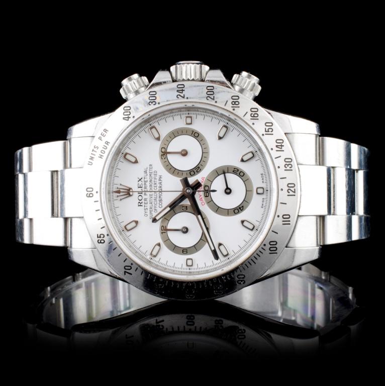 Rolex Daytona Stainless Steel Wristwatch: Estimated Retail Replacement Value: $27,900.00 Ref: IRA60000 Item no.: ARXU-006 Specification: Model: Daytona, Case Size: 40mm Movement: Perpetual, Self-winding, Chronometer Ref; 4130 Case Material: S