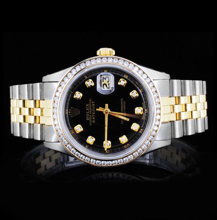 Rolex YG/SS DateJust Diamond 36mm Watch: Estimated Retail Replacement Value: $22,500.00 Ref: WAG18000 Item No.: ARX0125 Specification: Model: Oyster Perpetual DateJust Movement: Perpetual, Self-Winding Case Material: Stainless Steel Bracelet