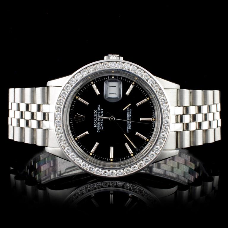 Rolex SS DateJust Diamond Men's Watch: Estimated Retail Replacement Value: $18,000.00 Ref: WAG18000 Item No.: ARXF011 Specification: Documents: Appraisal Report Model: DateJust Oyster Perpetual Weight: 96.20 grams Movement: Perpetual, Self