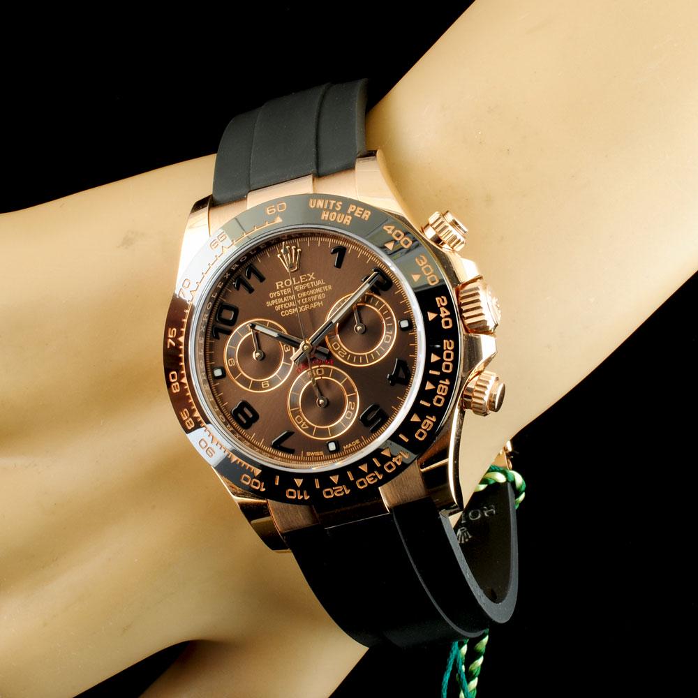 Rolex Daytona 18K Everose Ceramic Cosmograph: Estimated Retail Replacement Value: $39,980.00 Ref: BAS110000 Item No.: ARA20190629-24 Specification: Model: Daytona Movement Automatic, Self Winding 44 Jewel Chronometer Function: Cosmograph Case Siz